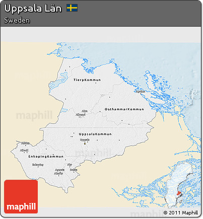 Classic Style 3D Map of Uppsala Län, single color outside