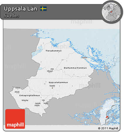 Gray 3D Map of Uppsala Län, single color outside