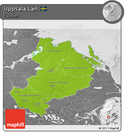 Physical 3D Map of Uppsala Län, desaturated