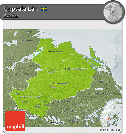 Physical 3D Map of Uppsala Län, semi-desaturated