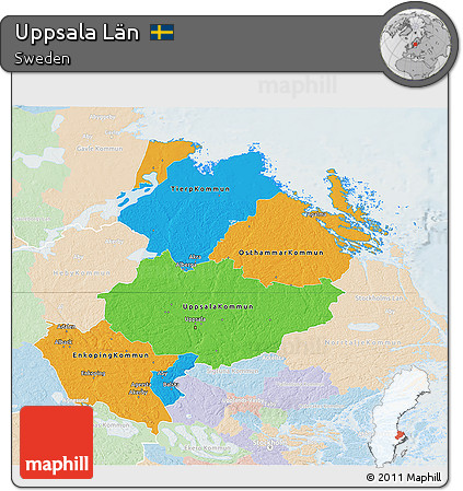 Political 3D Map of Uppsala Län, lighten