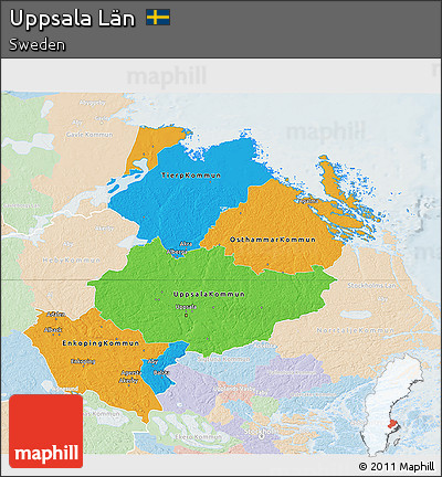 Political 3D Map of Uppsala Län, lighten
