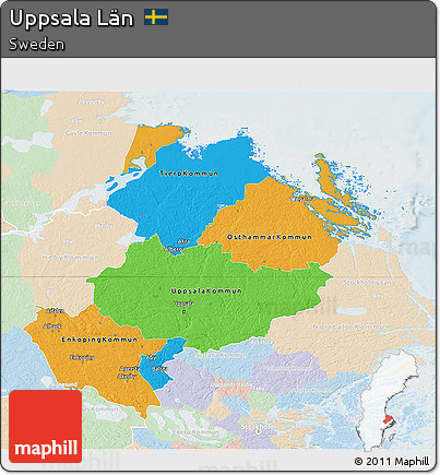 Political 3D Map of Uppsala Län, lighten