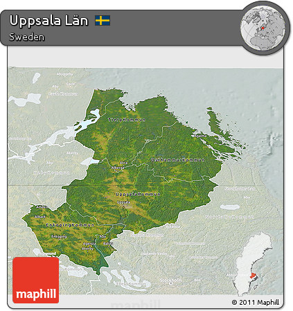 Satellite 3D Map of Uppsala Län, lighten