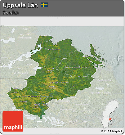 Satellite 3D Map of Uppsala Län, lighten