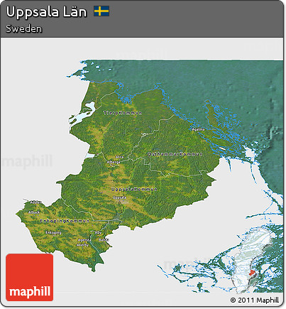 Satellite 3D Map of Uppsala Län, single color outside