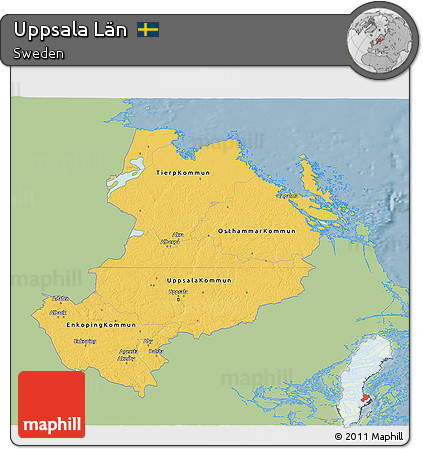 Savanna Style 3D Map of Uppsala Län, single color outside