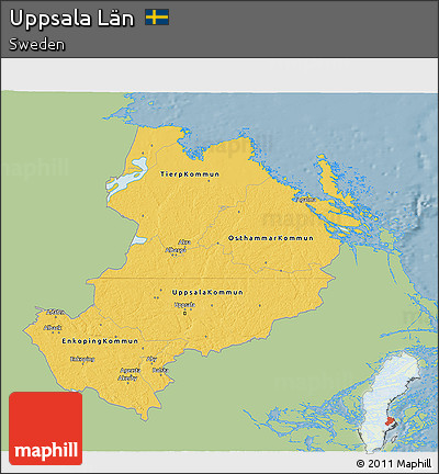 Savanna Style 3D Map of Uppsala Län, single color outside