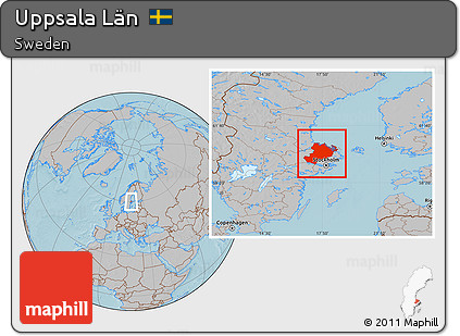 Gray Location Map of Uppsala Län, hill shading