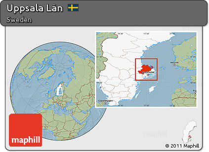 Savanna Style Location Map of Uppsala Län, highlighted country, hill shading