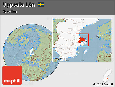 Savanna Style Location Map of Uppsala Län, highlighted country, hill shading