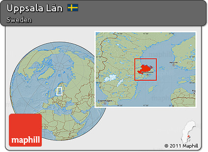 Savanna Style Location Map of Uppsala Län, hill shading