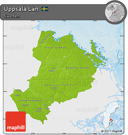 Physical Map of Uppsala Län, single color outside
