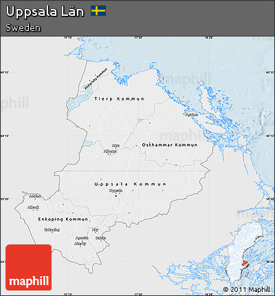 Silver Style Map of Uppsala Län, single color outside