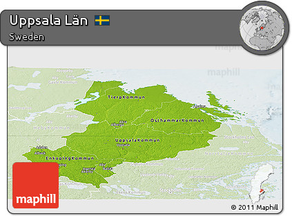 Physical Panoramic Map of Uppsala Län, lighten