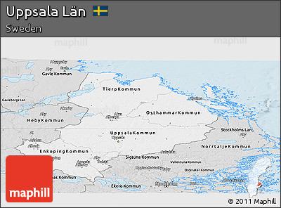 Silver Style Panoramic Map of Uppsala Län