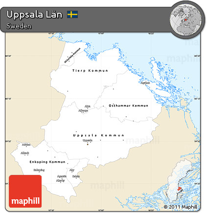 Classic Style Simple Map of Uppsala Län, single color outside