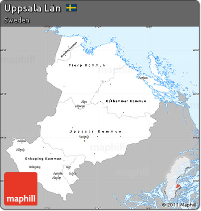Gray Simple Map of Uppsala Län, single color outside