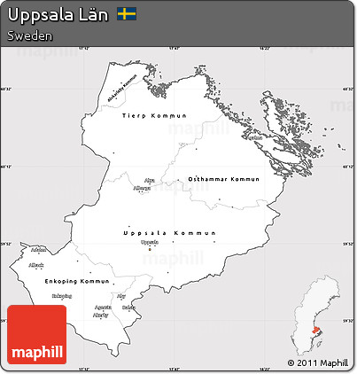 Silver Style Simple Map of Uppsala Län, cropped outside