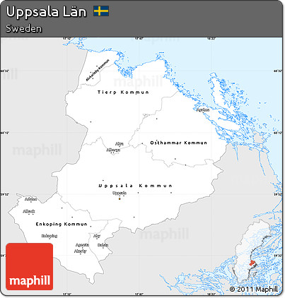 Silver Style Simple Map of Uppsala Län, single color outside