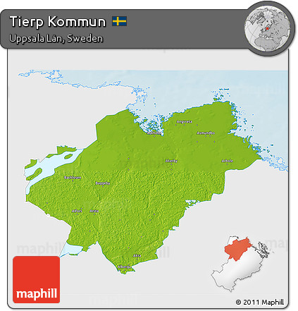 Physical 3D Map of Tierp Kommun, single color outside