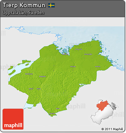 Physical 3D Map of Tierp Kommun, single color outside