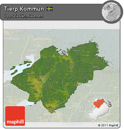 Satellite 3D Map of Tierp Kommun, lighten