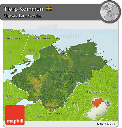 Satellite 3D Map of Tierp Kommun, physical outside