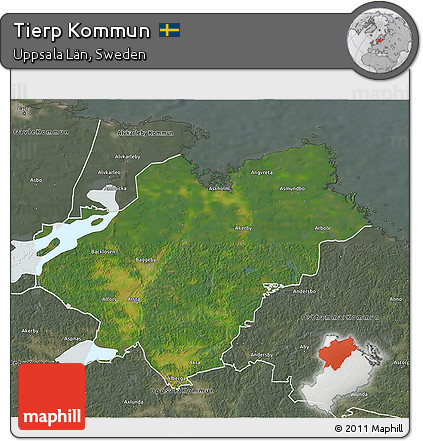 Satellite 3D Map of Tierp Kommun, semi-desaturated