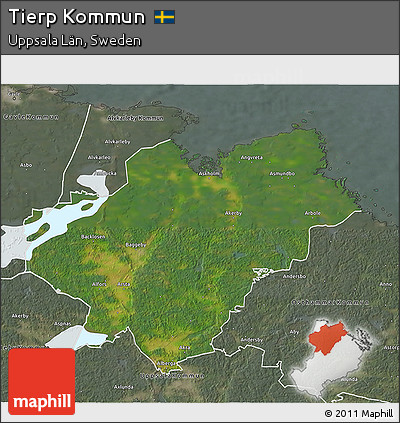 Satellite 3D Map of Tierp Kommun, semi-desaturated