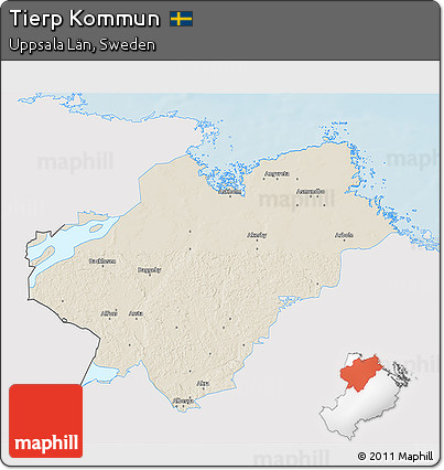 Shaded Relief 3D Map of Tierp Kommun, single color outside