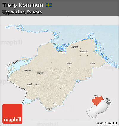 Shaded Relief 3D Map of Tierp Kommun, single color outside