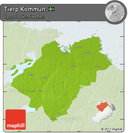 Physical Map of Tierp Kommun, lighten