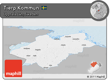 Gray Panoramic Map of Tierp Kommun, single color outside
