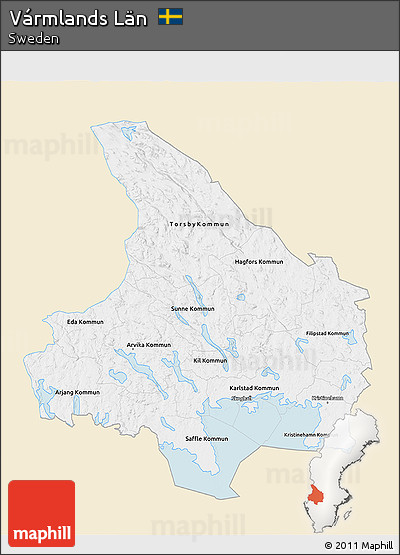 Classic Style 3D Map of Vármlands Län, single color outside