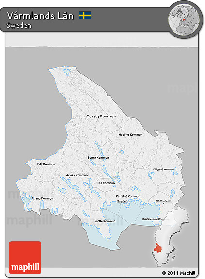 Gray 3D Map of Vármlands Län, single color outside