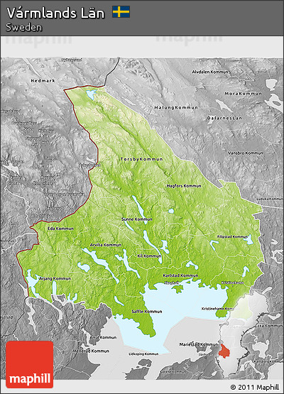 Physical 3D Map of Vármlands Län, desaturated