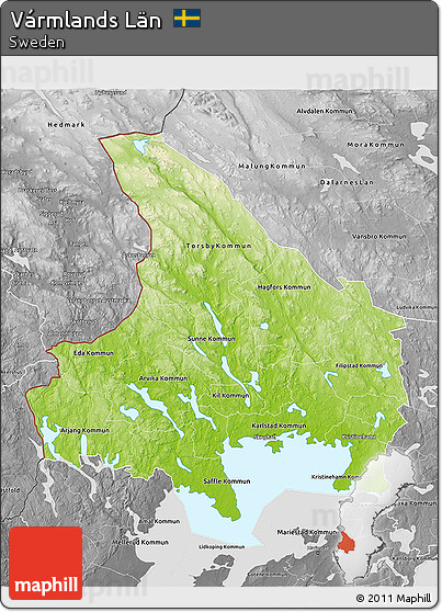 Physical 3D Map of Vármlands Län, desaturated