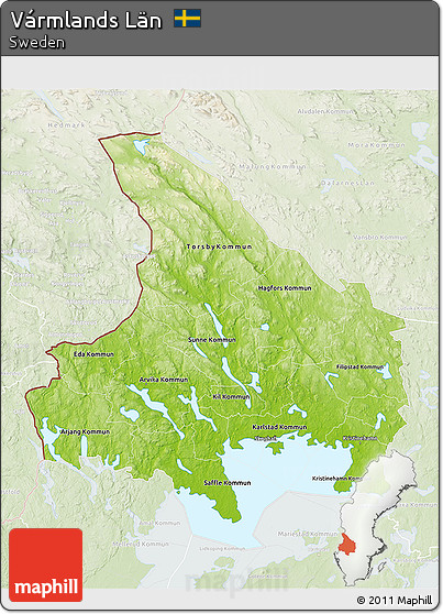 Physical 3D Map of Vármlands Län, lighten