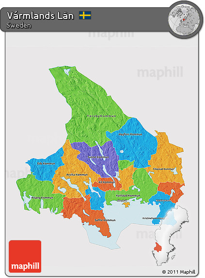 Political 3D Map of Vármlands Län, single color outside