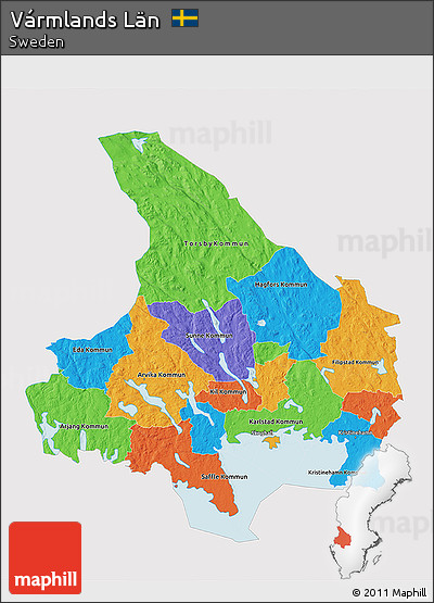 Political 3D Map of Vármlands Län, single color outside