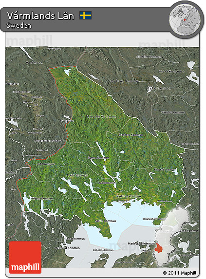Satellite 3D Map of Vármlands Län, semi-desaturated