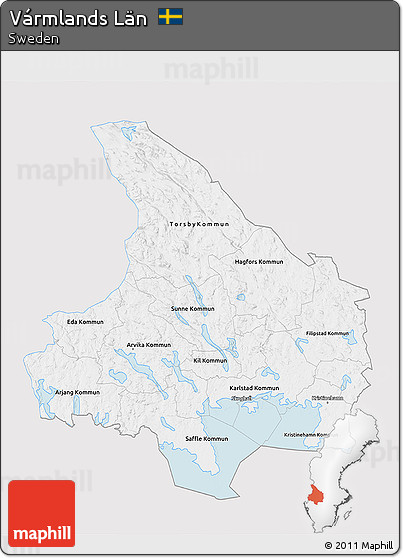Silver Style 3D Map of Vármlands Län, single color outside