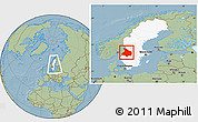 Savanna Style Location Map of Vármlands Län, highlighted country, within the entire country, hill shading
