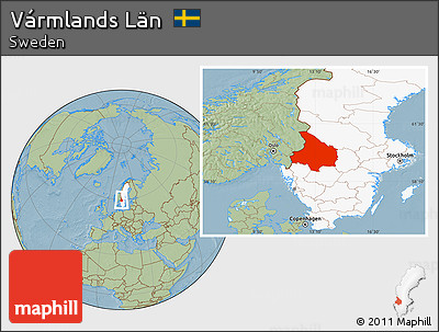 Savanna Style Location Map of Vármlands Län, highlighted country, hill shading