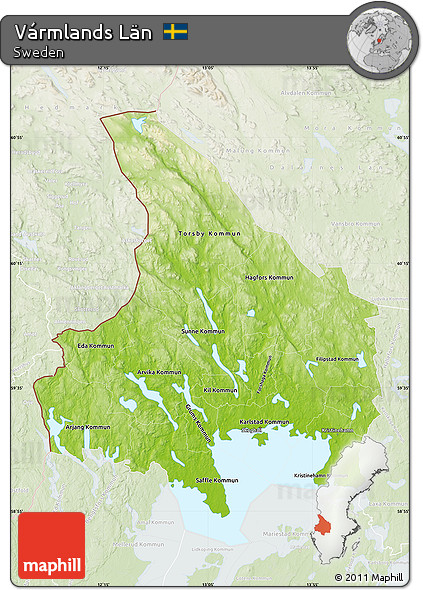 Physical Map of Vármlands Län, lighten