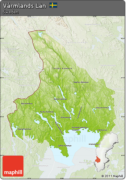 Physical Map of Vármlands Län, lighten