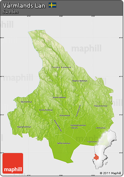 Physical Map of Vármlands Län, single color outside