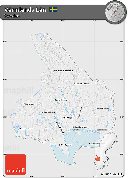 Silver Style Map of Vármlands Län, single color outside