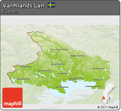 Physical Panoramic Map of Vármlands Län, lighten